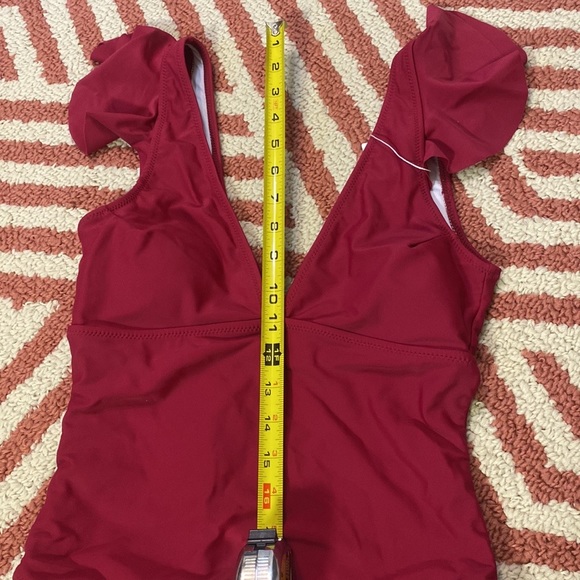 NWT BEACHSISSI S wine colored high cut one piece swimsuit with ruffle - Picture 4 of 6